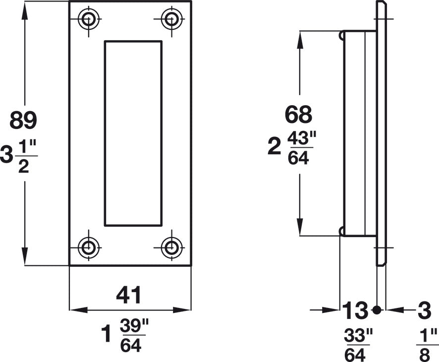 Flush Pull, for Sliding Doors, 68.5 mm, Recess