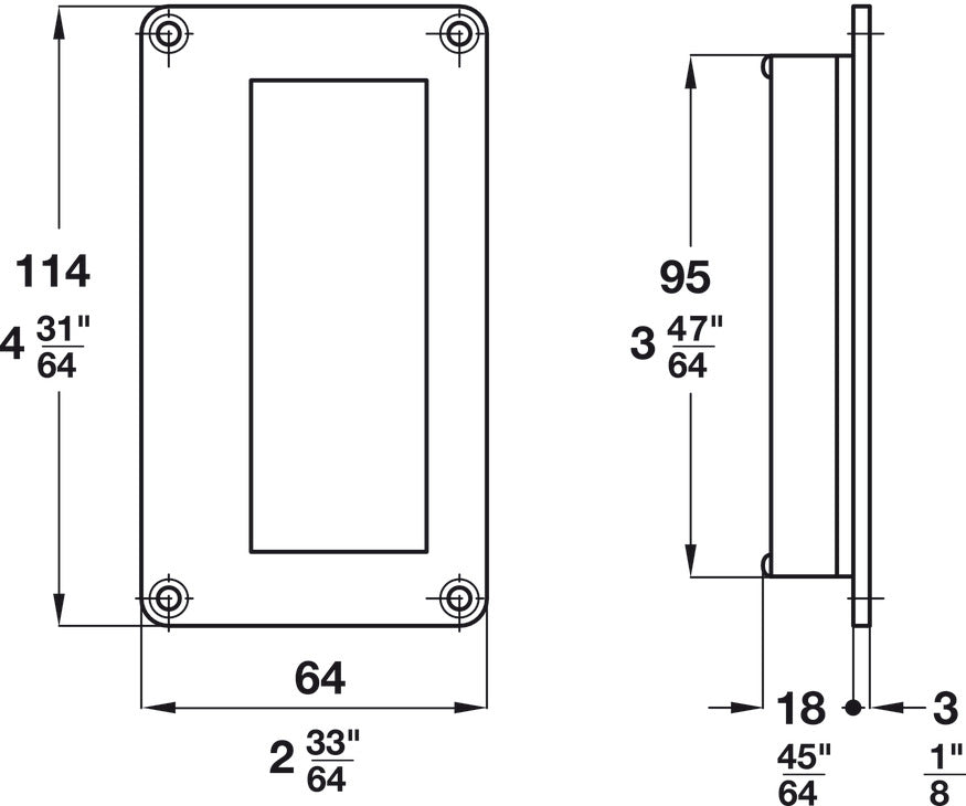 Flush Pull, for Sliding Doors, 95 mm Recess