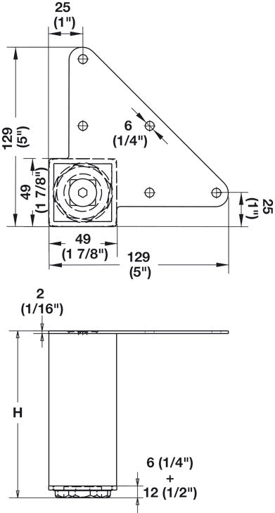 Furniture Foot, Square, Steel