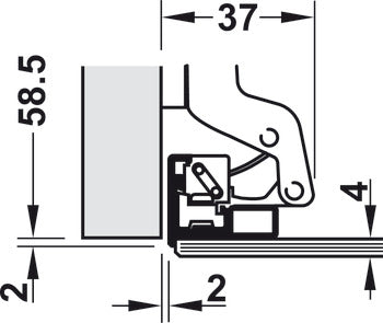 Aluminum Frame Door Hinge, Häfele Metallamat A, inset mounting, opening angle 110°