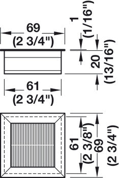 Anodized Aluminum Grommet, Square 69 x 69 mm with Brush