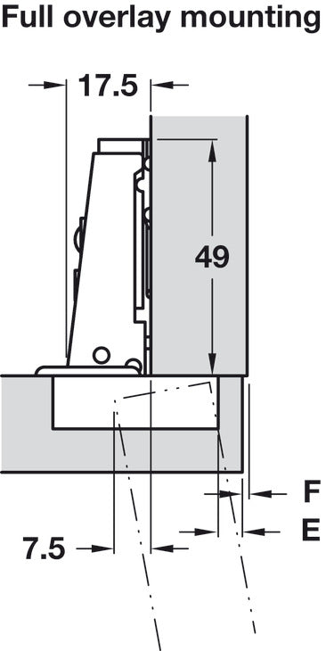S-Series Concealed Hinge, Opening Angle 100°, Full Overlay
