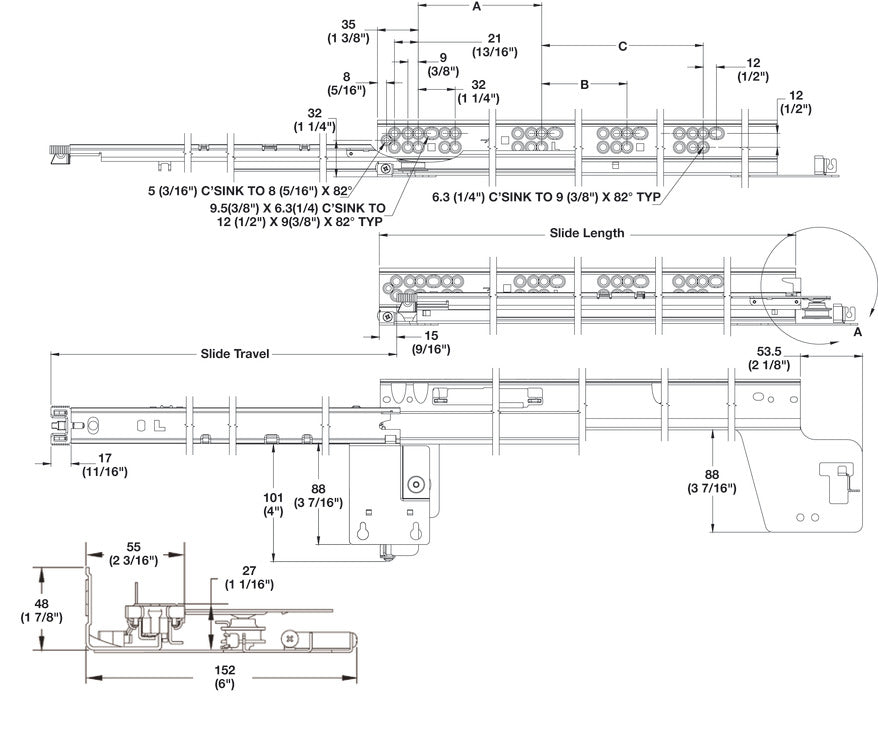 Concealed Undermount Slide, Accuride Eclipse 3160EC