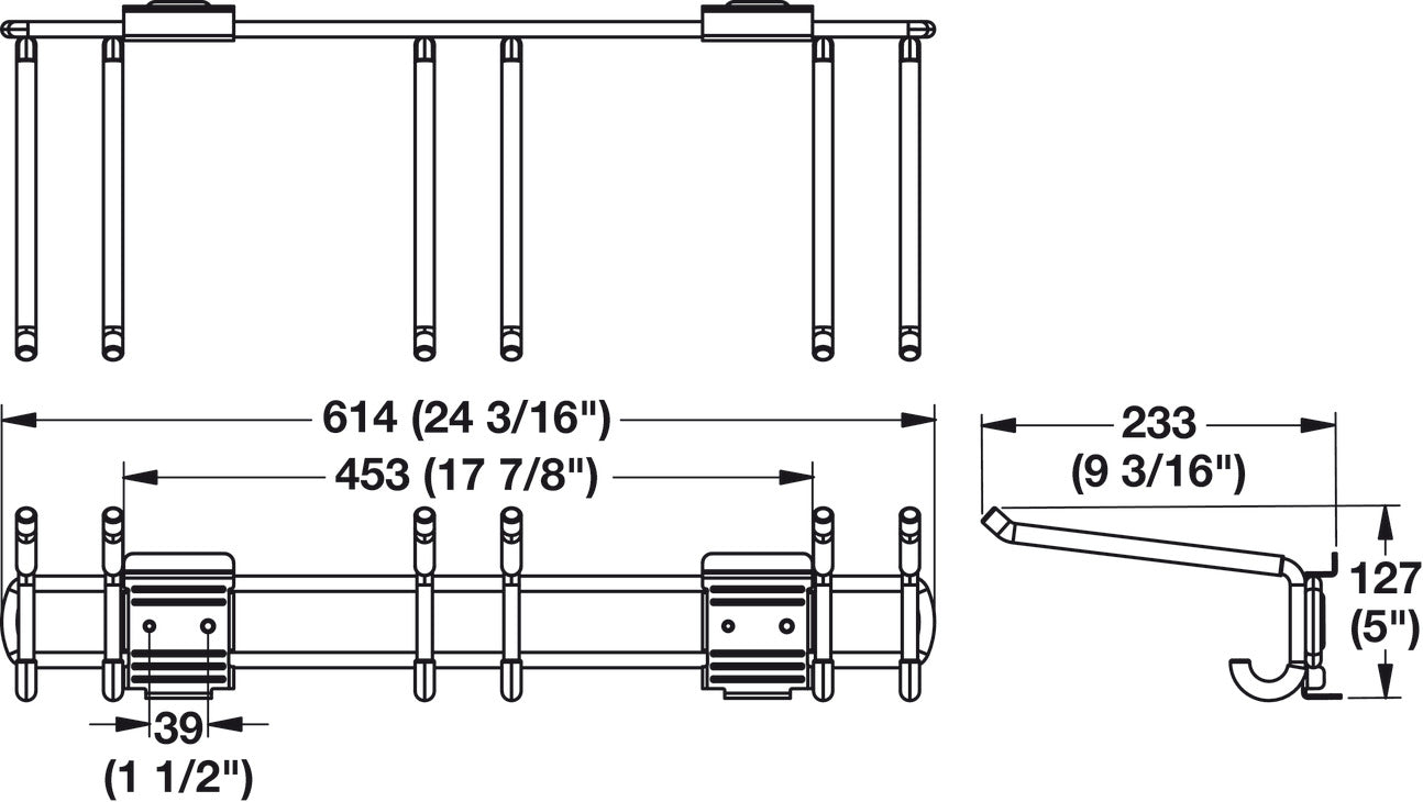 Tool Bar with Hooks, 24" Length