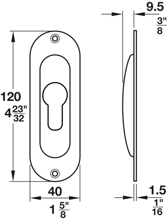 Flush pull handles for sliding doors, FSB, model 4212