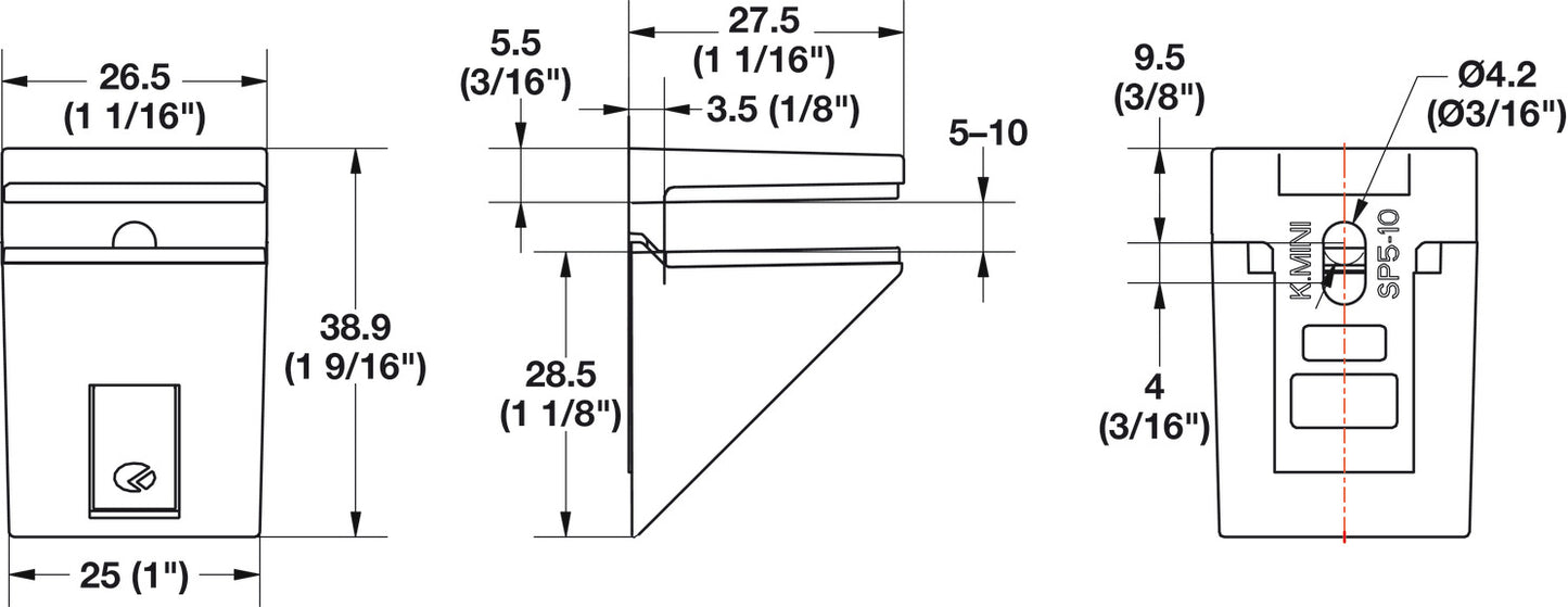 Shelf support with clamp, Wall Fixing, for Glass Shelves, Kalabrone Mini