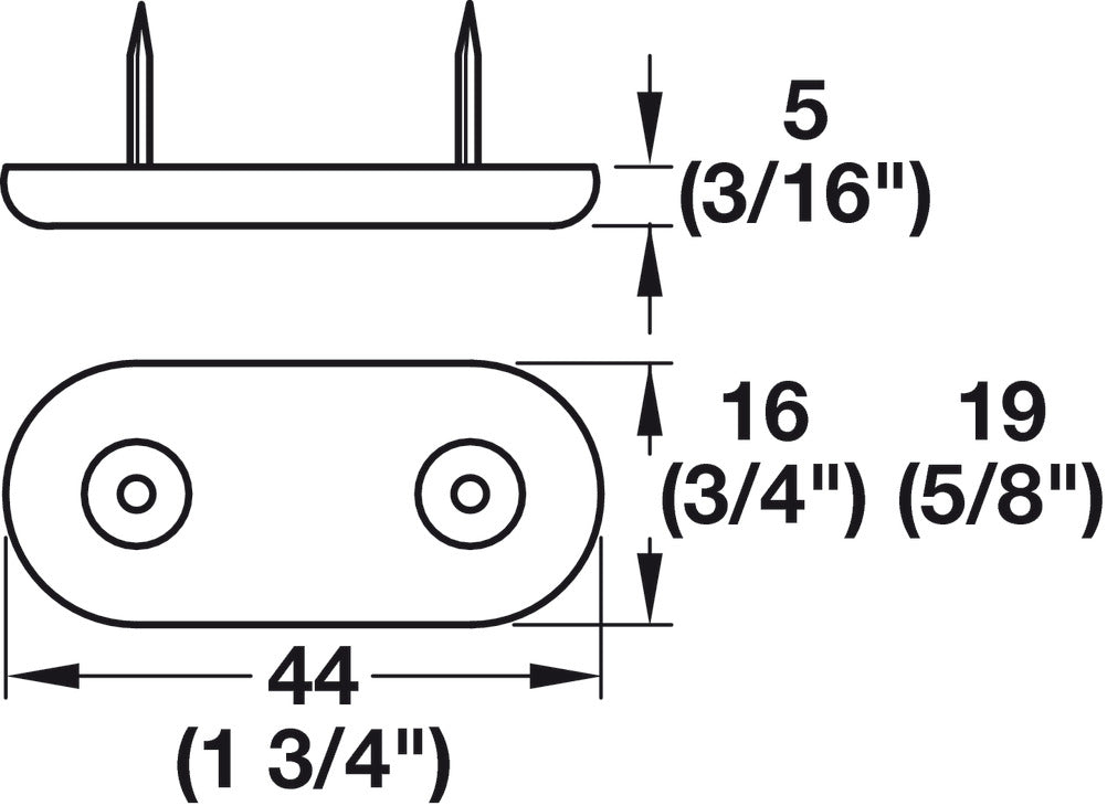 Furniture Glide, Two Nail, height 5 mm, Knock-in