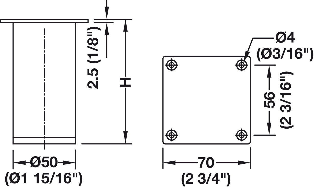 Furniture Foot, Without height adjustment, With plate