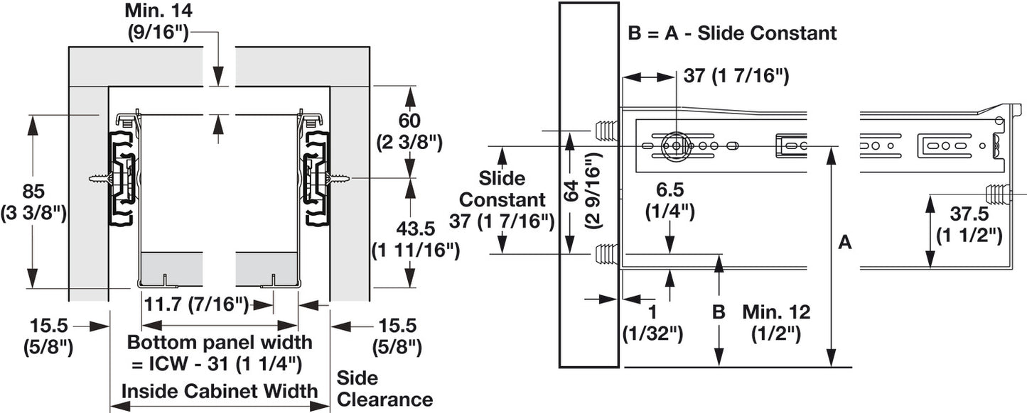 Drawer System Slide, Zbox, 3 3/8" Height