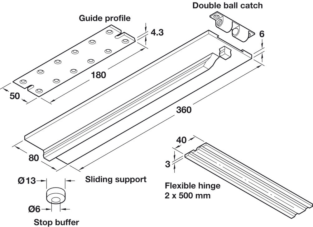 Drop Leaf Table Fitting Set, TKB, table extension fittings