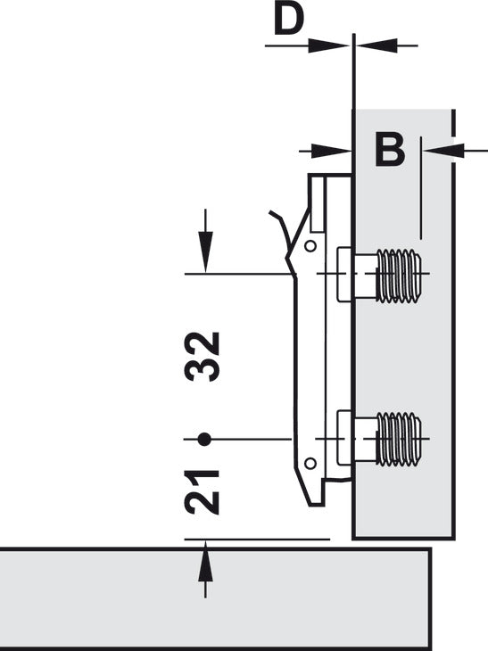 Mounting plate, Häfele Duomatic SM, zinc alloy, with pre-mounted dowels