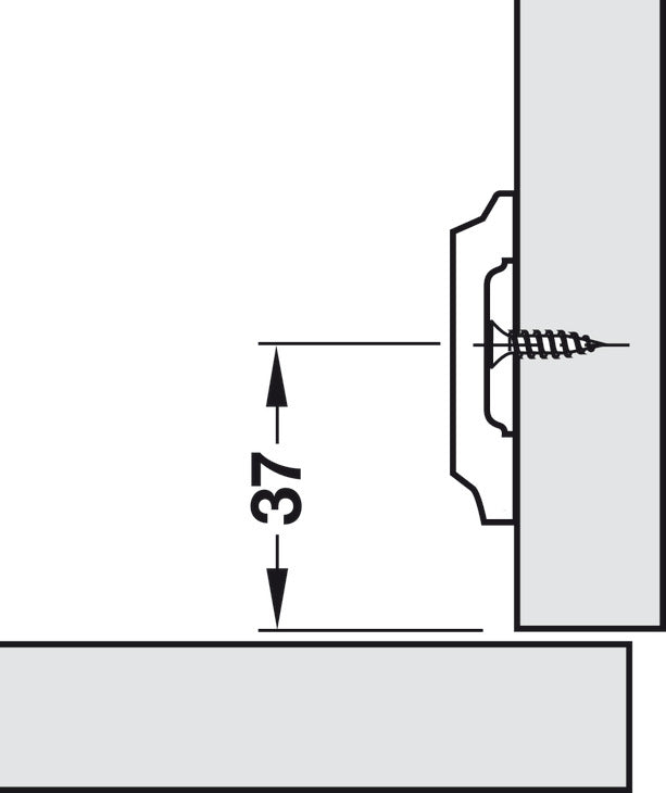 Cruciform Mounting Plate, Häfele Duomatic A, steel, with chipboard screws, edge distance 37 mm