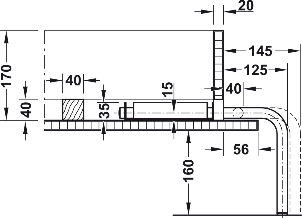 Foldaway Bed Angular Foot, For Bettlift foldaway bed fitting for end or side mounting