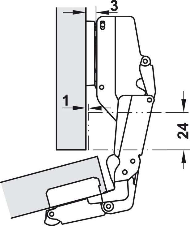 Concealed Hinge, Salice, 165° Opening Angle, Self Close, 1/2" Overlay