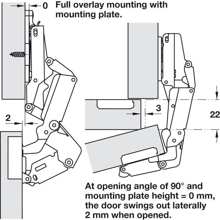 Concealed Hinge, Salice with Zero Protrusion, 155° Opening Angle