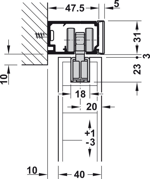 Sliding Door Hardware, Hawa Porta 60/100 HMD, Set with running track