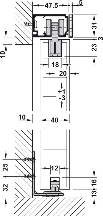Sliding Door Hardware, Hawa Porta 60/100 HMD, Set with running track
