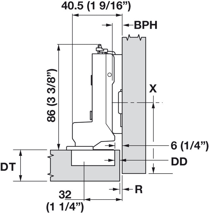 Concealed Hinge, Grass TIOMOS, 94º Opening Angle, Inset Mounting