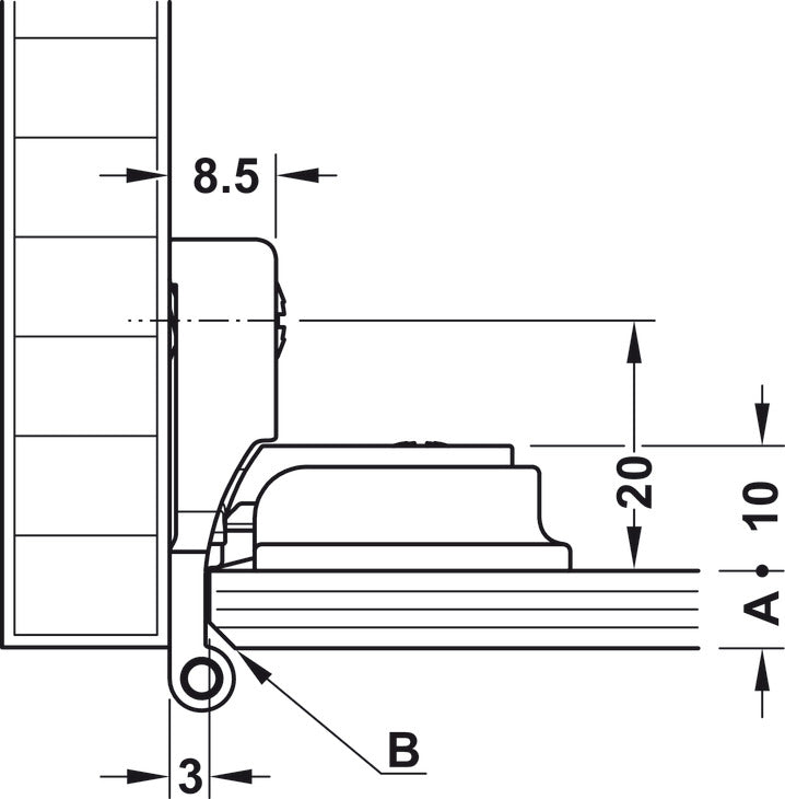 Glass Door Hinge, Aximat®, 195° Opening Angle, Glass to Wood, Inset