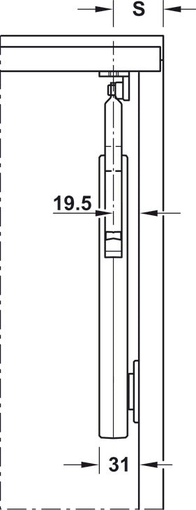 Swing-Up Fitting Complete Set, Free Flap H 1.5, Plastic with Metal Support Arm