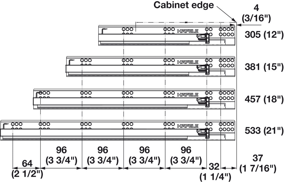 Concealed Undermount Slide, Häfele Matrix UM A35