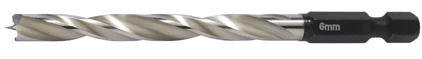 Brad Point Drill Bit, HSS, with Hexagonal Shank 1/4"