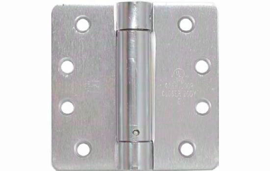 1251-26D4 - 4" x 4" Satin Chrome Single Spring Hinge with 1/4" Radius Corners