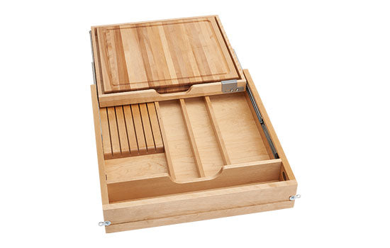 4KCB-24HSC-1 - 21" Wide Natural Wood Soft-close Knife Drawer with Cutting Board