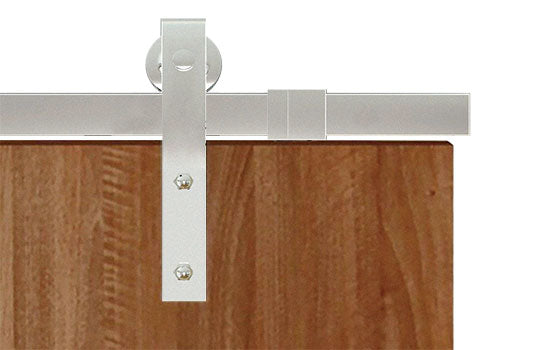 BARN-1-80SLV - 80" Silver Steel Flat Rail Barn Door Track Set with Square Strap Roller - 250 Lbs