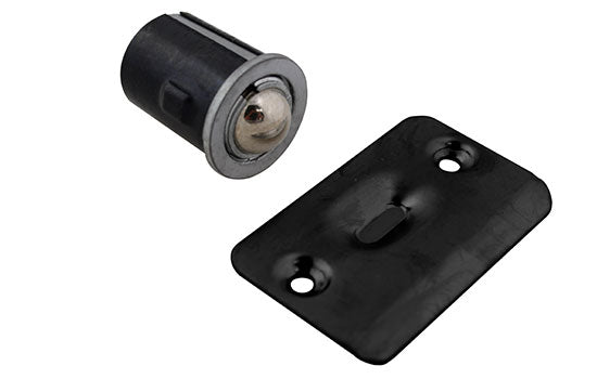 BCD-BLK - Black 15/16" Diameter Drive-in Roller Ball Catch with Radius Corner Strike