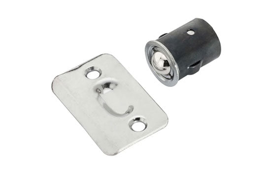 BCD26 - Polished Chrome 7/8" Diameter Drive-in Roller Ball Catch with Radius Corner Strike