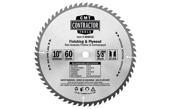 CMTK06010 - 10" 60 Tooth ATB Finishing & Plywood Blade for Finishing & Plywood
