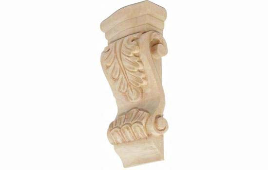 CORBEL-A-5-AL - 2-3/4"W x 1-3/8"D x 6"H Acanthus Style Unfinished Alder Small Low Profile Corbel