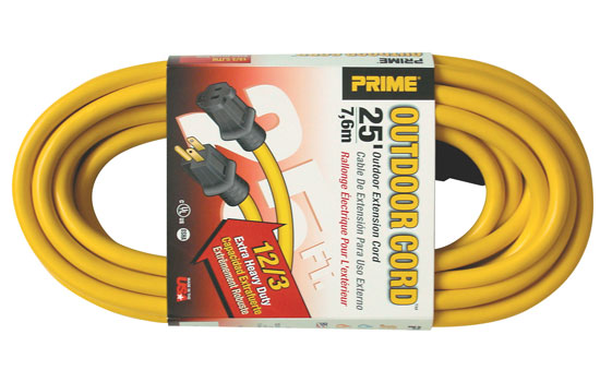 EC500825 - 25' Yellow 15A 12/3 Guage SJTW Wire Outdoor Extension Cord - 125V / 1875W Rated