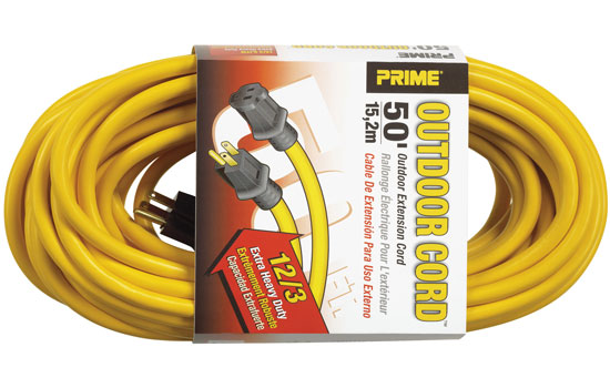 EC500830 - 50' Yellow 15A 12/3 Guage SJTW Wire Outdoor Extension Cord - 125V / 1875W Rated