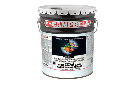 MLC-W40814-5 - 5 Gallon Solvent Based Interior Turino Pigmented White Satin Conversion Varnish <mark>Order Catalyst C1431 Separately</mark> <mark>Additional Hazmat Fees May Apply</mark>