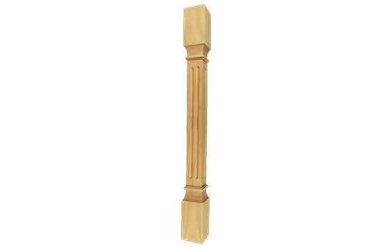 POST-K-RW - 3-1/2"W x 35-1/4"H Square Fluted Style Unfinished Rubberwood Post