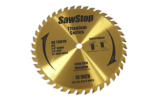 SS-BTS-R-40ATB - 10" 40 Tooth Titanium Coated ATB Ripping & Cross-cut Blade for Softwoods & Hardwoods