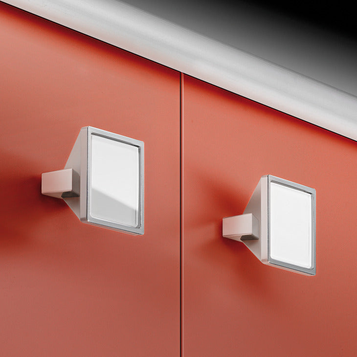 Handle, White & Polished Chrome, Glass & Zinc