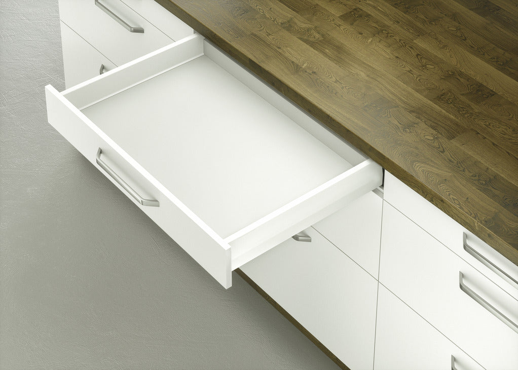 Drawer side runner system, HÃ¤fele Matrix Box P50, drawer side height (3 5/8") 92 mm, load bearing capacity (110 lbs) 50 kg