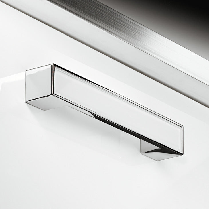 Furniture Handle, White & Polished Chrome, Glass & Zinc