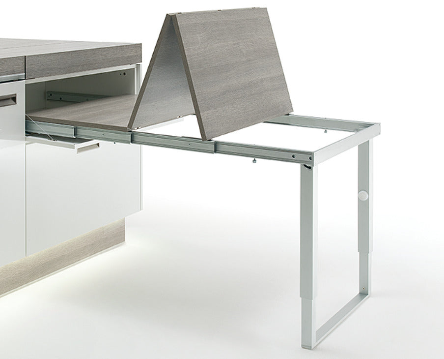 Pull-out table and folding fitting, with folding table leg