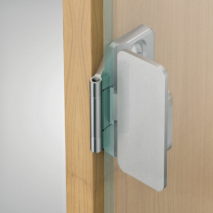 Glass Door Hinge, Aximat®, 230° Opening Angle, Glass to Wood, Inset