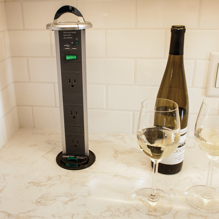 SensioPod Vertical Powerdock, 3 Outlets, 2 USB Ports, Splashproof