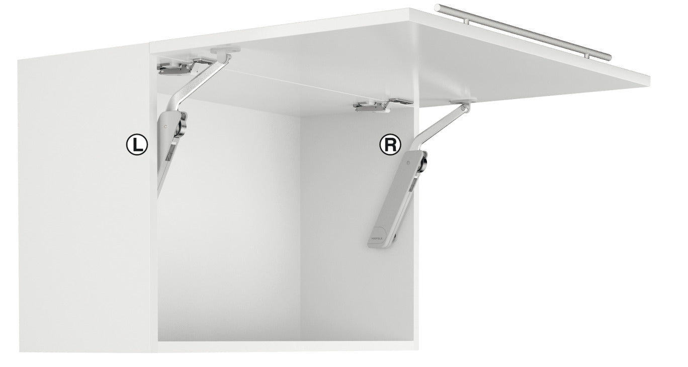Swing-Up Fitting Complete Set, Free Flap H 1.5, Plastic with Metal Support Arm