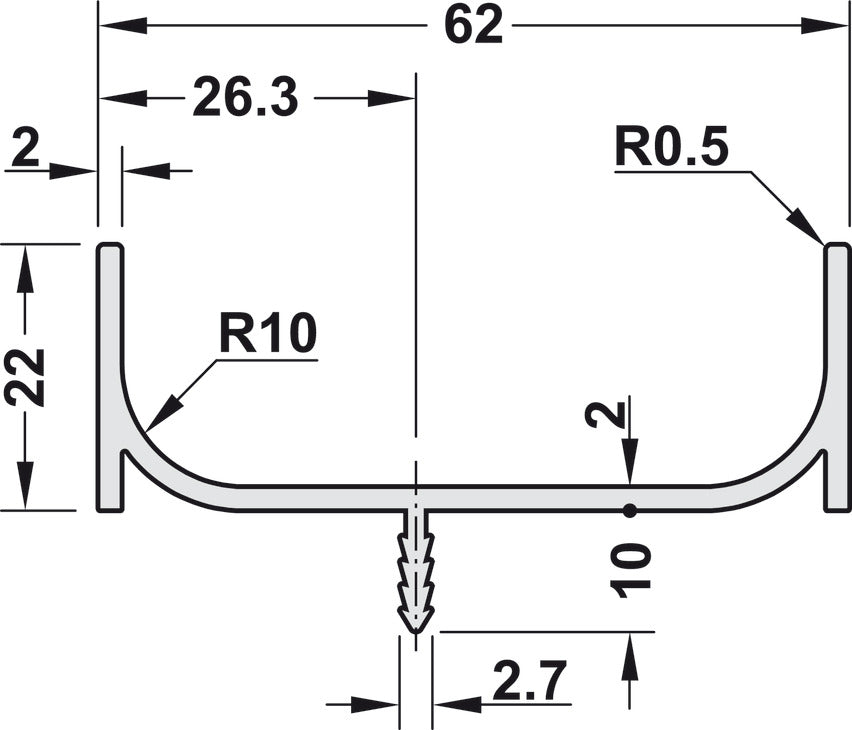 Vertical Profile, Aluminum, 2500 mm Length
