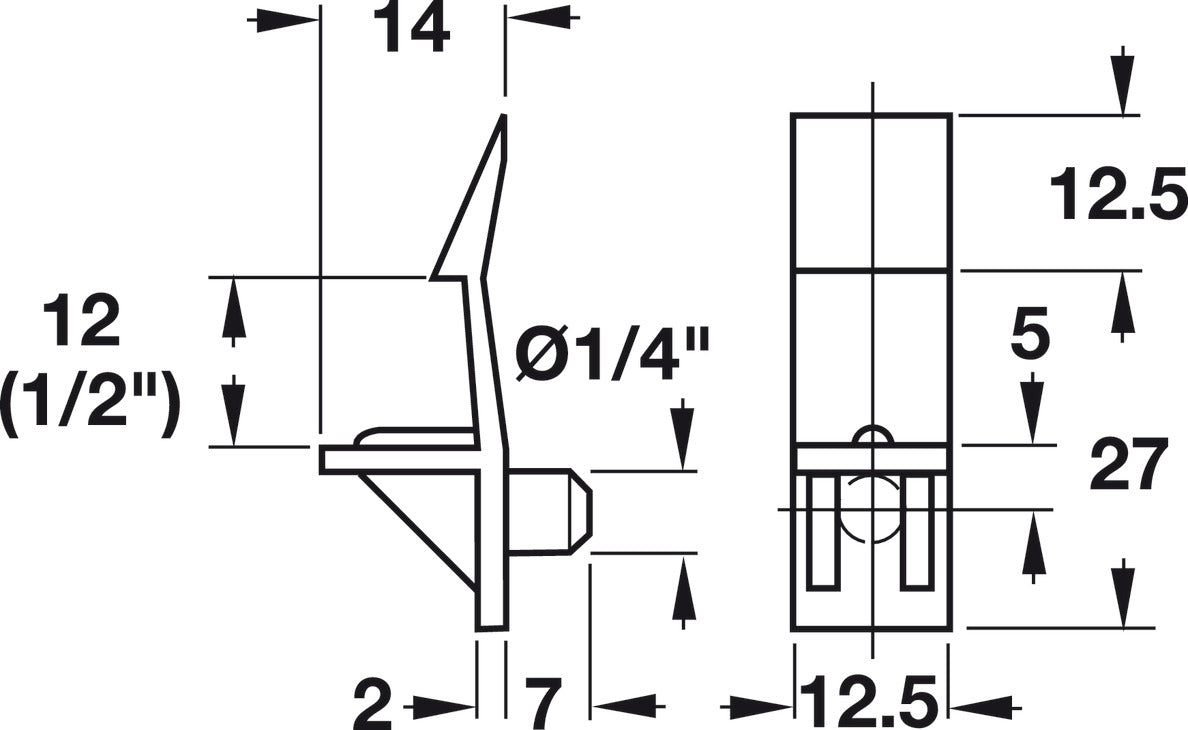 Shelf Support, with Plug and Spring Clip, Ø1/4"