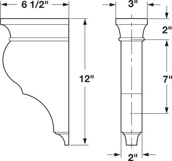 Corbel, 12" x 3" x 6 1/2" (H x W x D)