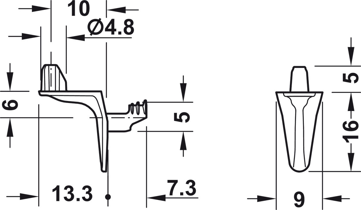 Shelf Support, with Shelf Fixing Plug, Offset, 125 kg