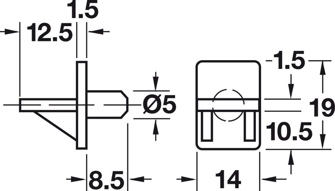 Shelf Support, with Collar, Ø5 mm